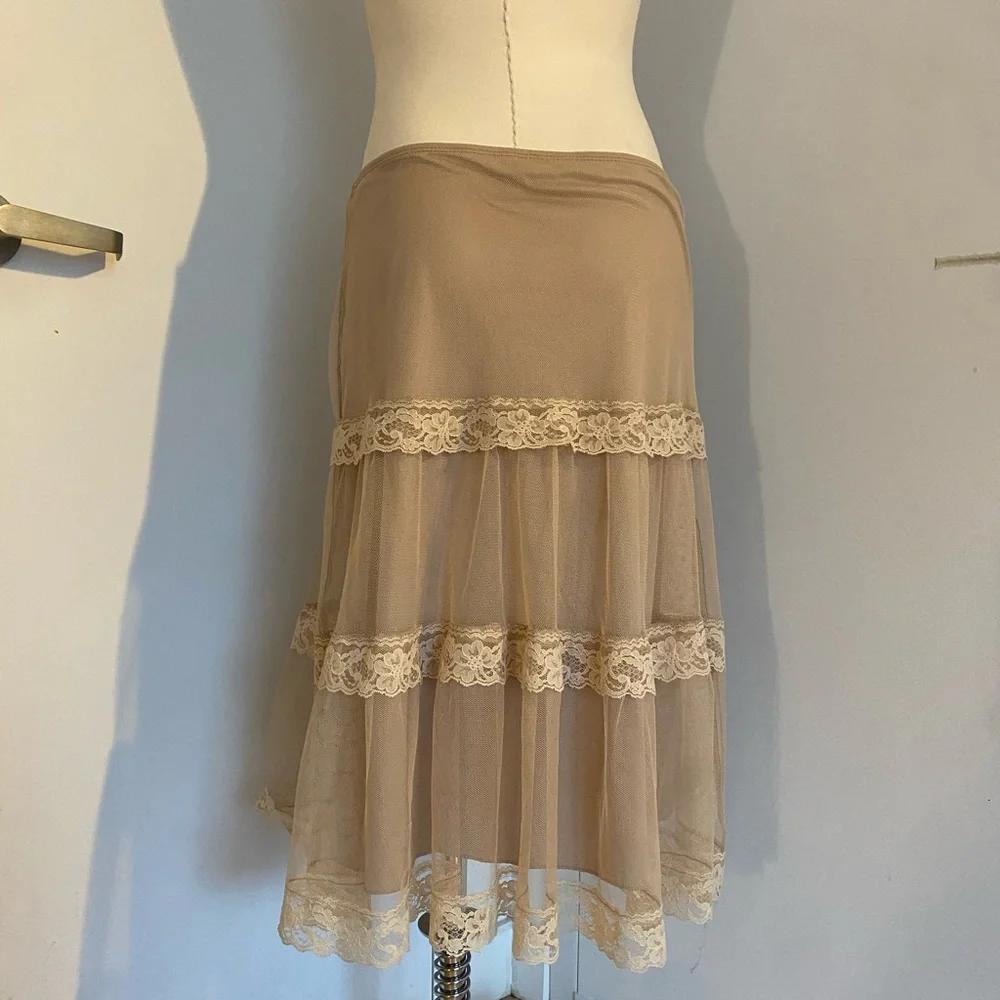 Vintage Tan Lace Detail Midi Skirt Size Small - Picture 4 of 10